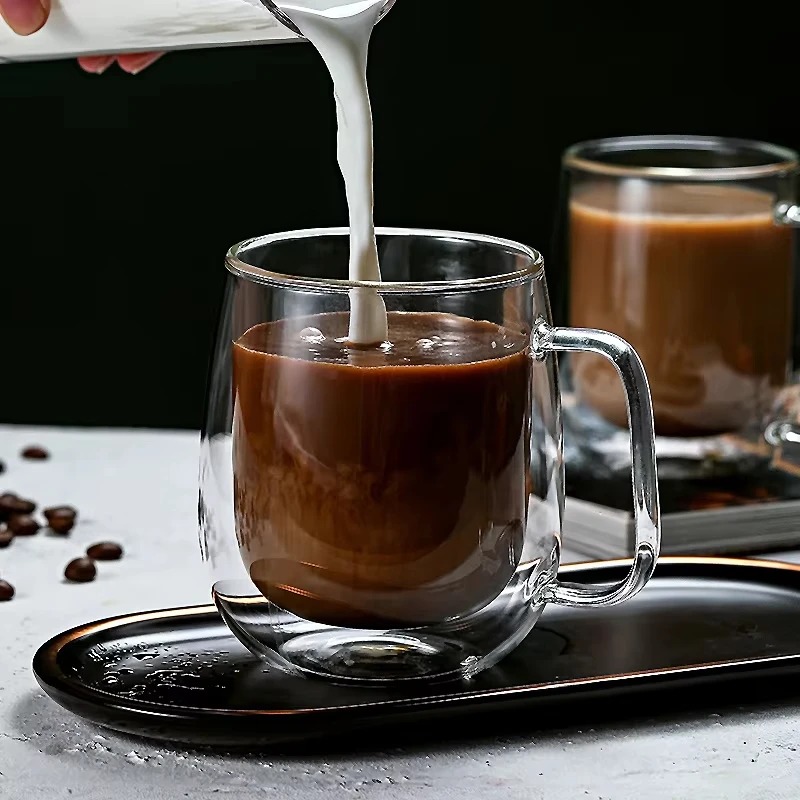 Double Wall Mug - Çift cidarlı cam saplı kupa, ısıya