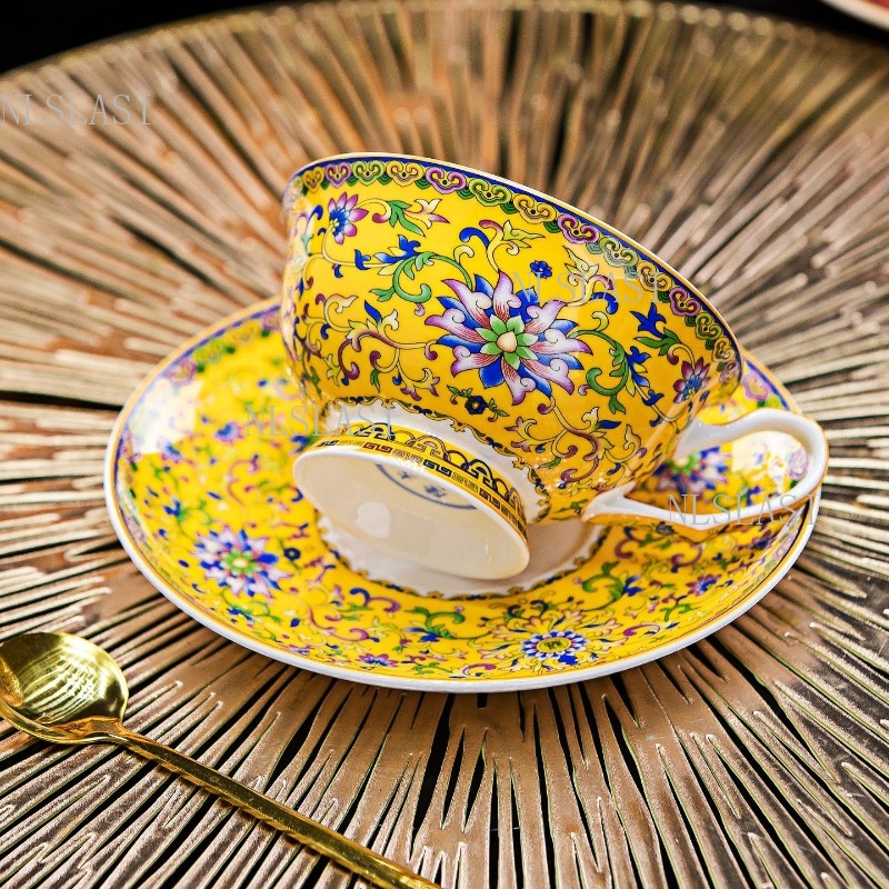 Coffee Tea Spoon - 220ml Çin Çiçek Desenli Kemik Çini