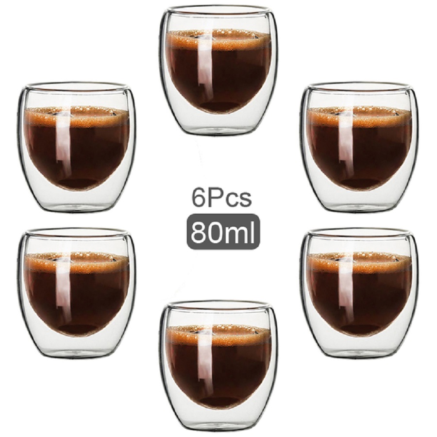 Coffee Tea And Sugar Set - Çift Duvarlı Cam Kahve Kupaları Cam