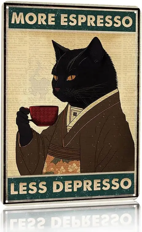 Coffee Tea Poster - Vintage Siyah Kedi Kahve Posteri Daha
