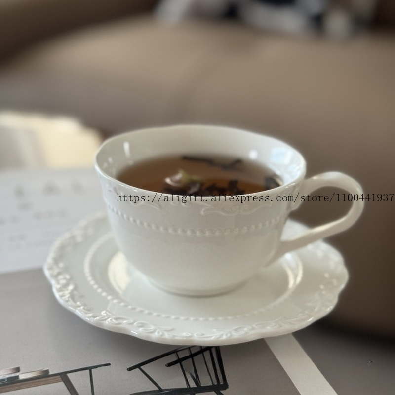 Coffee Tea And Sugar Set - Fransız Işık Lüks Kabartmalı Çiçek Kahve