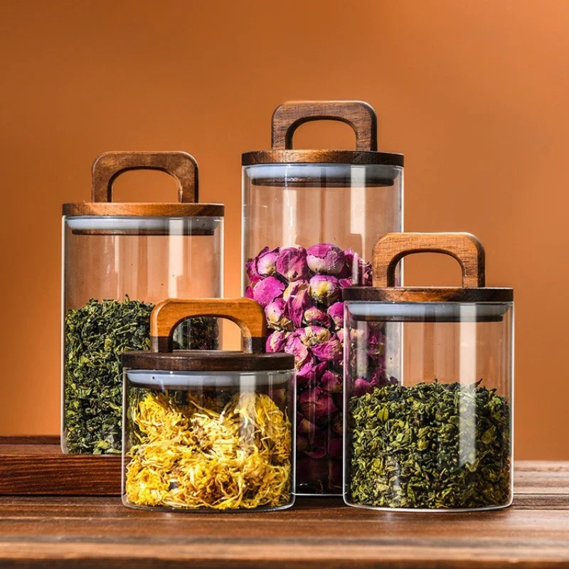 Bambu kapaklı şeffaf cam kavan - Tea Coffee Sugar Container incelemesi ve fiyatı