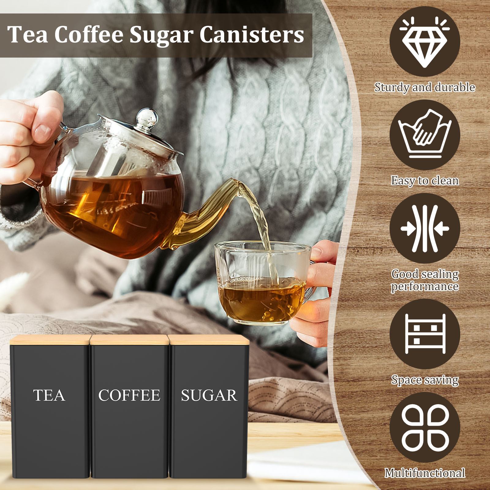 Kahve Çekirdeği Depolama Kavan - Tea Coffee Sugar Container incelemesi ve fiyatı
